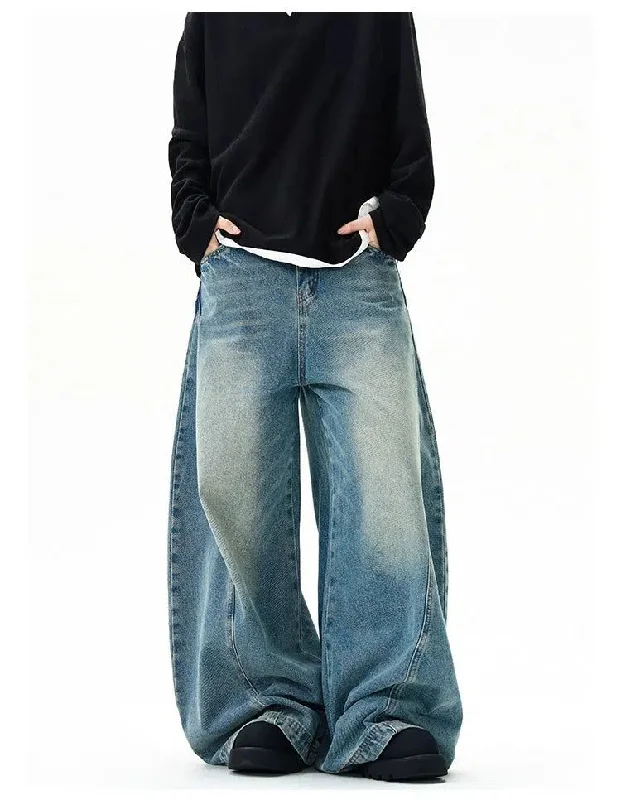 Faded Wide-Leg Scimitar Jeans