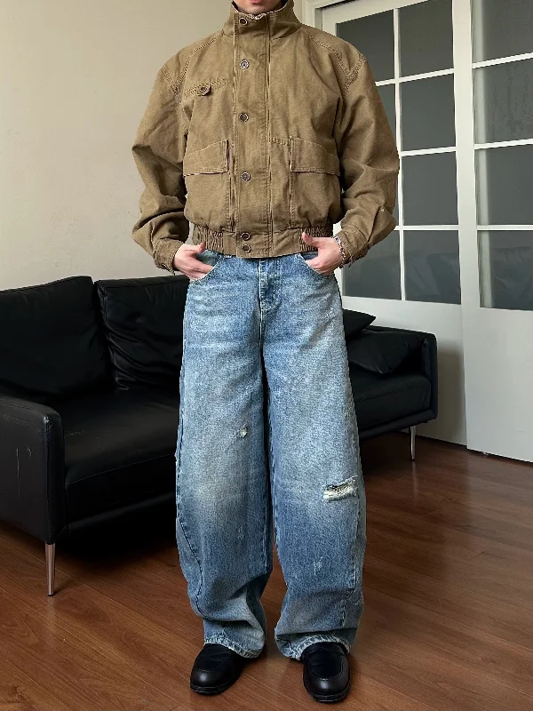 Washed Wide Fit Ripped Jeans