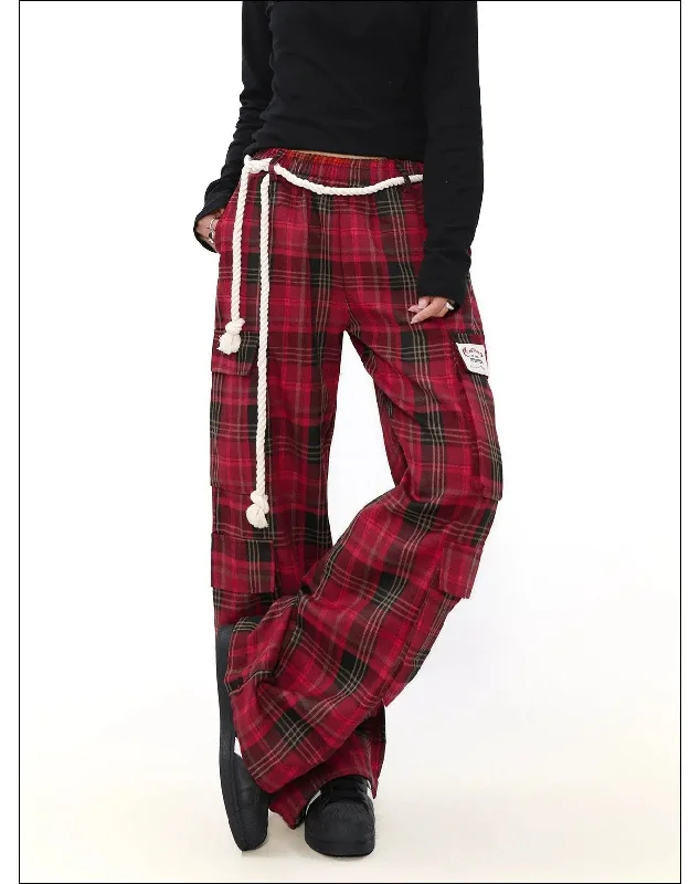 Plaid Rope Detail Cargo Pants