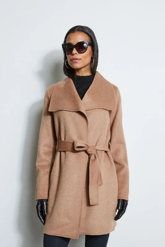 Tahari Double Face Lightweight Wool Wrap Coat