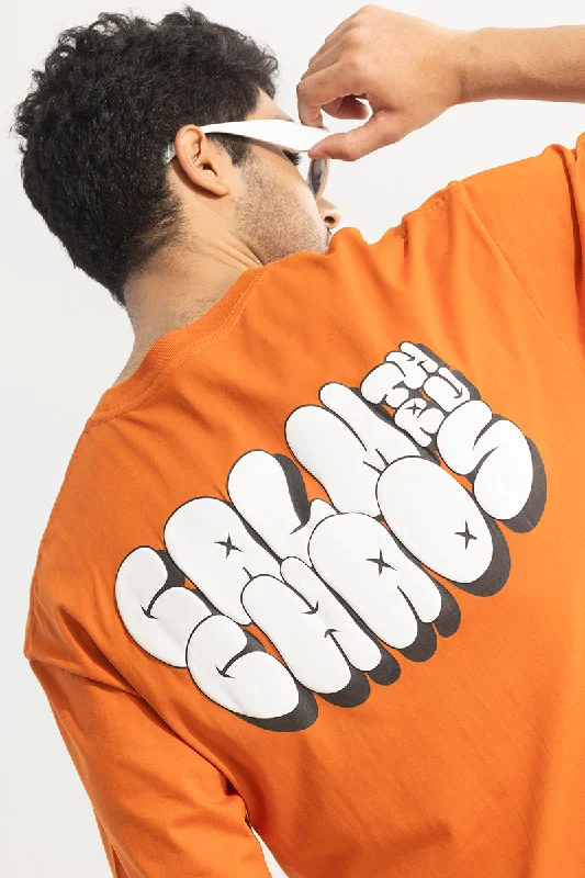 Aura Orange Printed Oversized T-Shirt