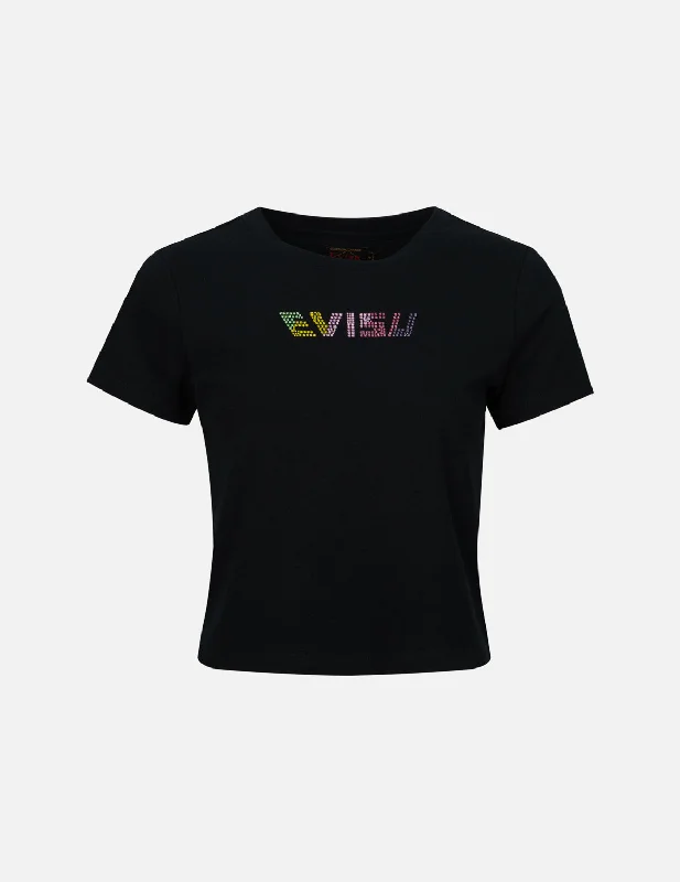 Colorful Rhinestone Logo Slim Fit T-shirt