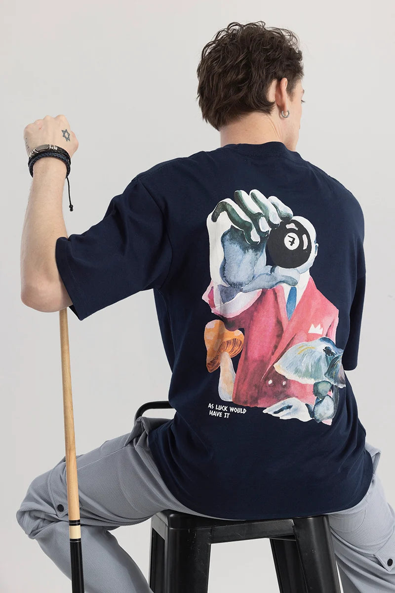 Skythread Navy Blue Graphic Oversized T-shirt