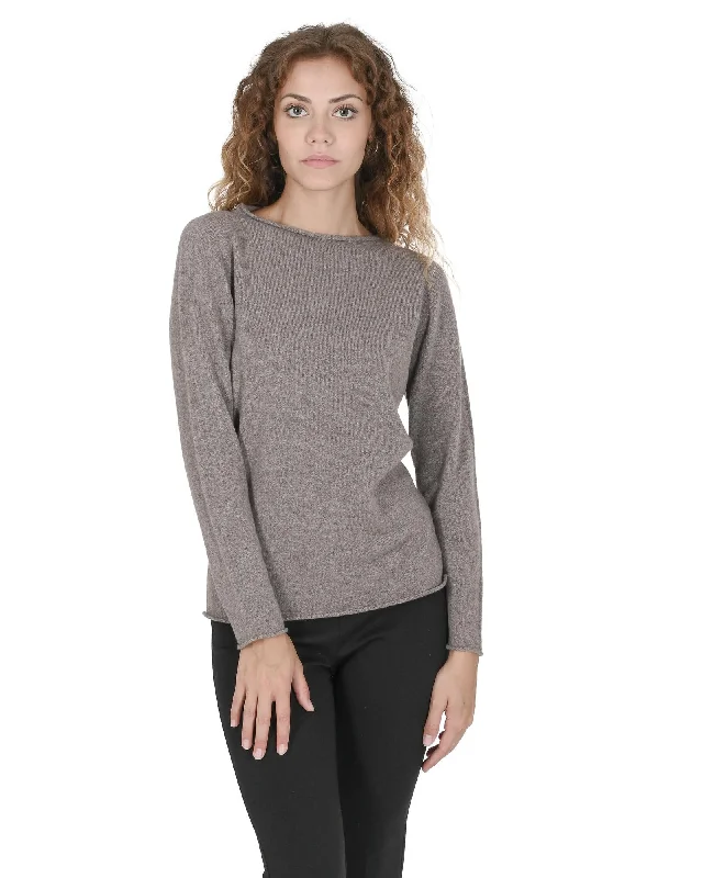 Crown of Edinburgh Cashmere Women's Cashmere Boatneck Sweater in Taupe - L