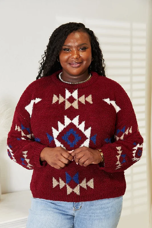 Full Size Aztec Soft Fuzzy Sweater