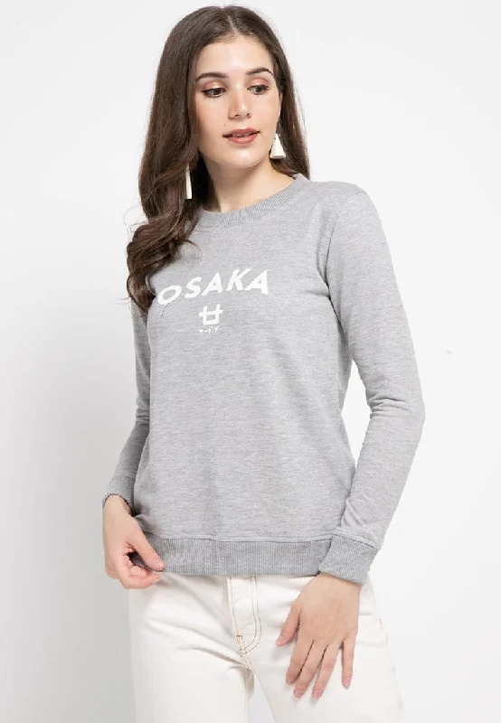 LO003 Thirdday sweater casual wanita dateng osaka logo abu