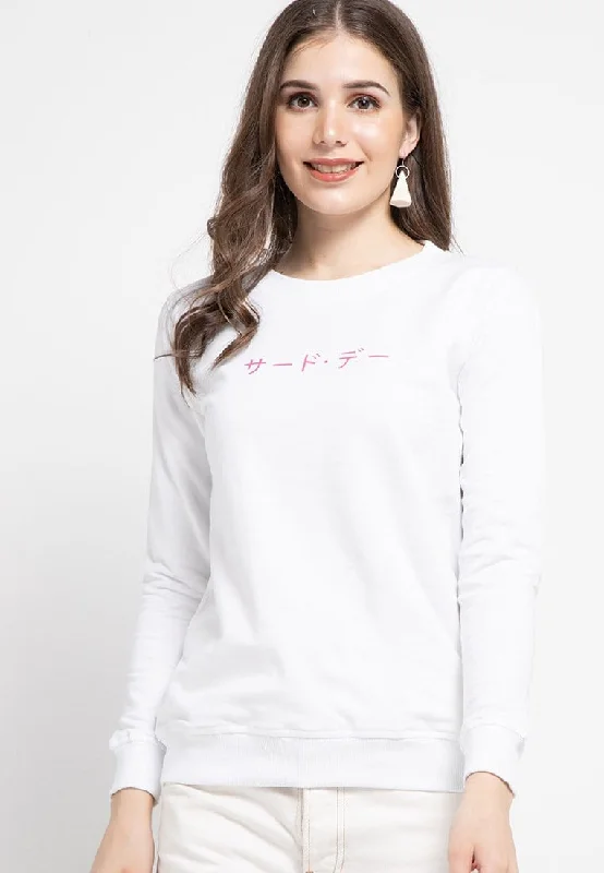 LO004 Third Day Thirdday sweater casual wanita dateng katakana putih