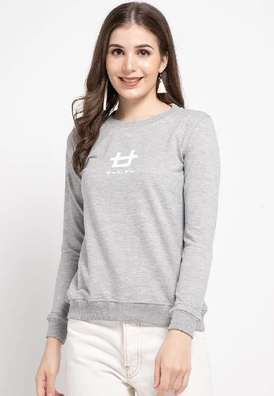 LO007 Thirdday sweater casual wanita dateng logo abu