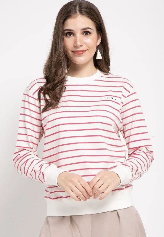 LO010 Thirdday sweater casual wanita dakir katakana putih pink