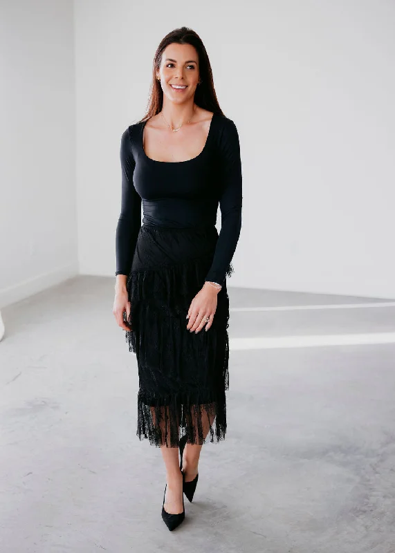 Lea Asymmetrical Fringe Lace Skirt