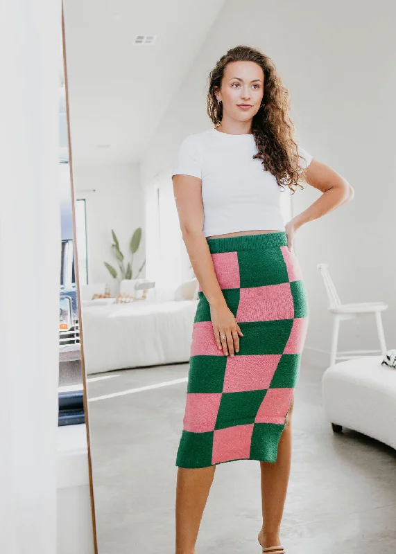 Nya Checkered Knit Midi Skirt