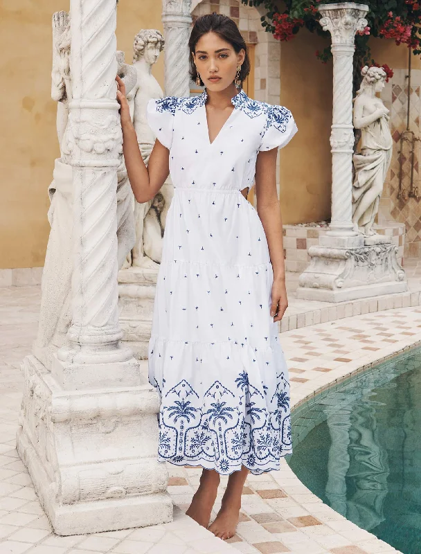 Lilo Embroidered Cotton Midi Dress