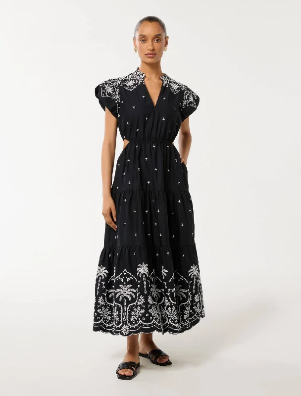 Lilo Petite Tiered Embroidery Midi Dress