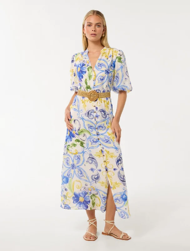 Loren Puff Sleeve Midi Dress