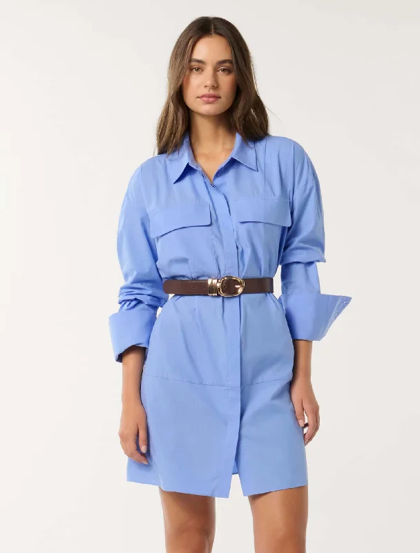 Rayne Front Pocket Cotton Shirt Dress