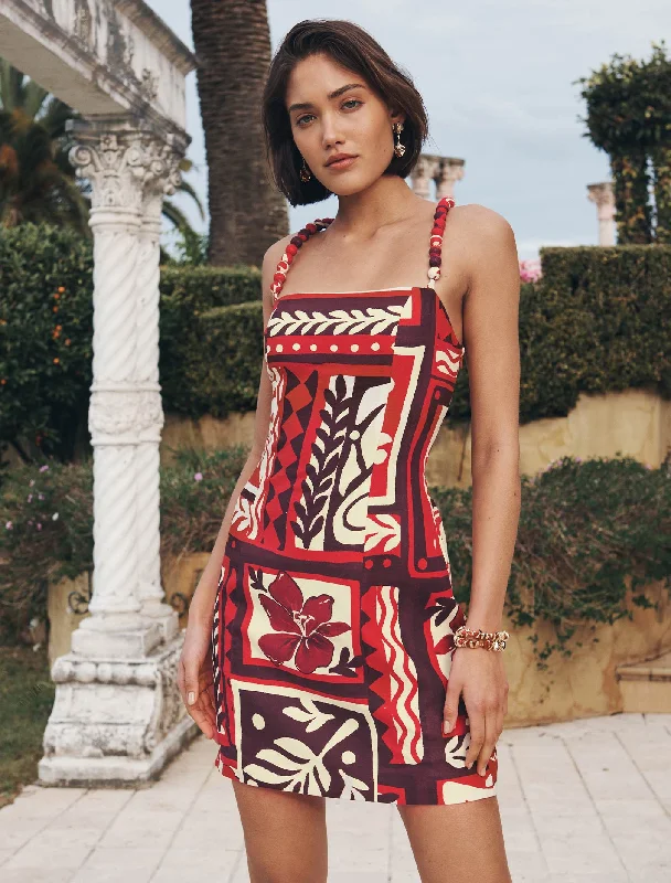 Sasha Strappy Printed Linen Mini Dress