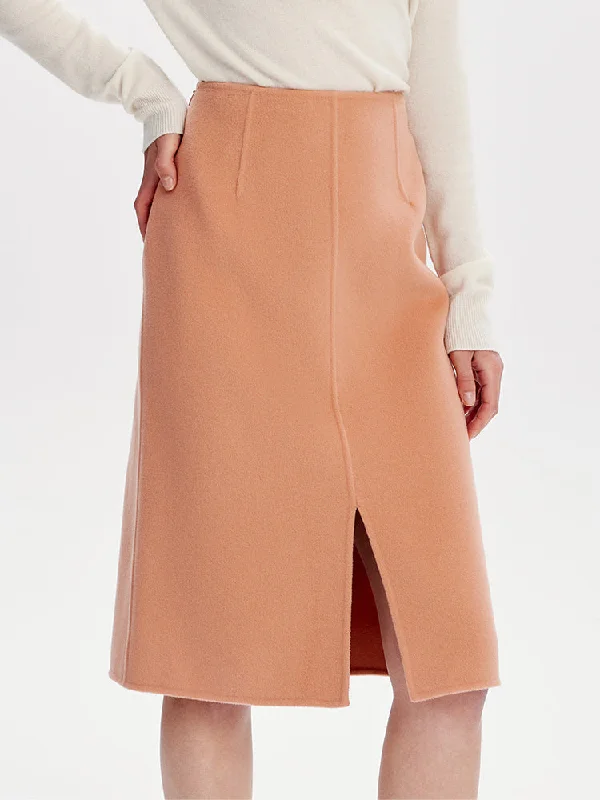 Orange Double Face Woolen Women Skirt