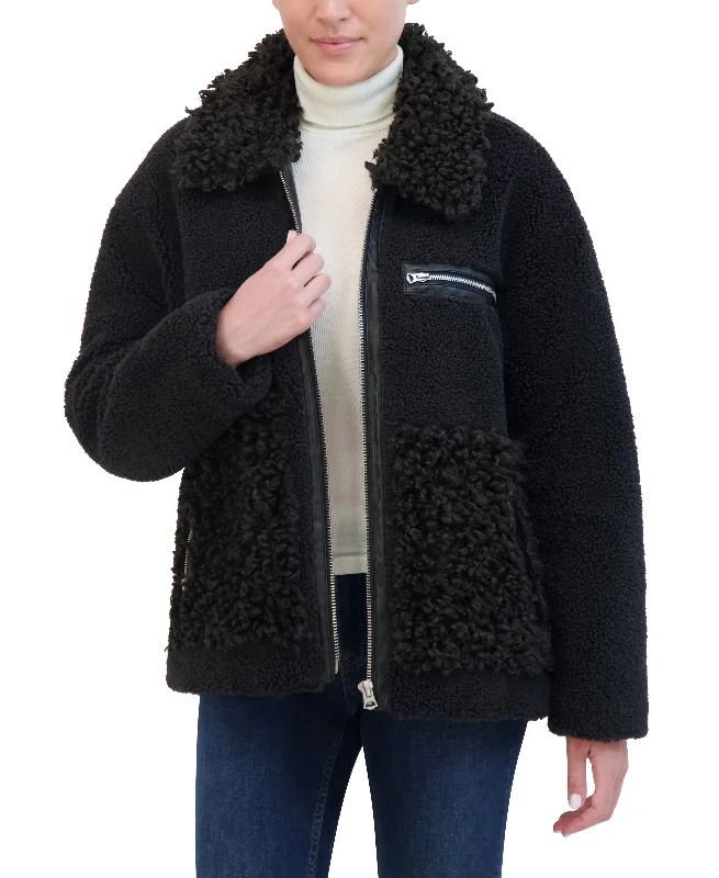 Hudson Jeans Women's Oversized Faux Plush Fur Bomber Jacket