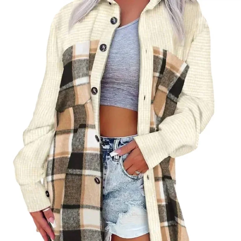 Michelle Contrast Plaid Shacket In Plaid/khaki