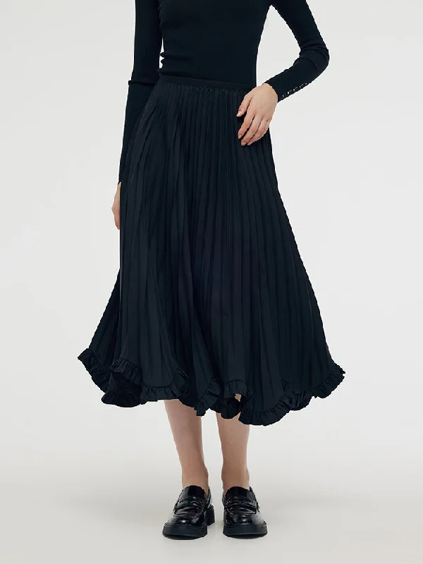 Petal Hem Pleated Women Midi Skirt