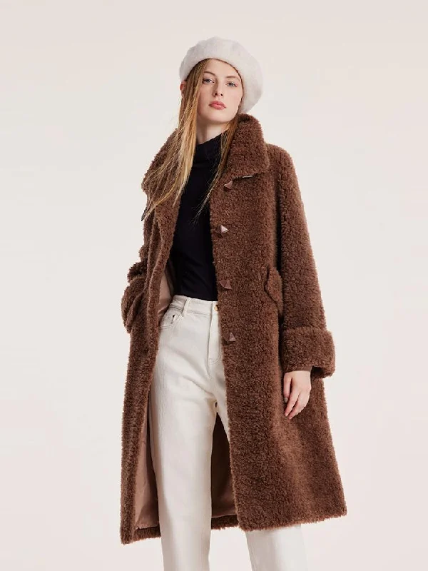 Pure Wool Lapel Velour Long Women Coat