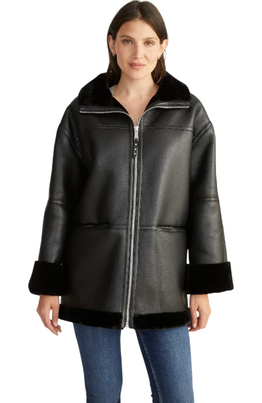 Rebecca Minkkoff Women's Vegan Shearling Car Coat