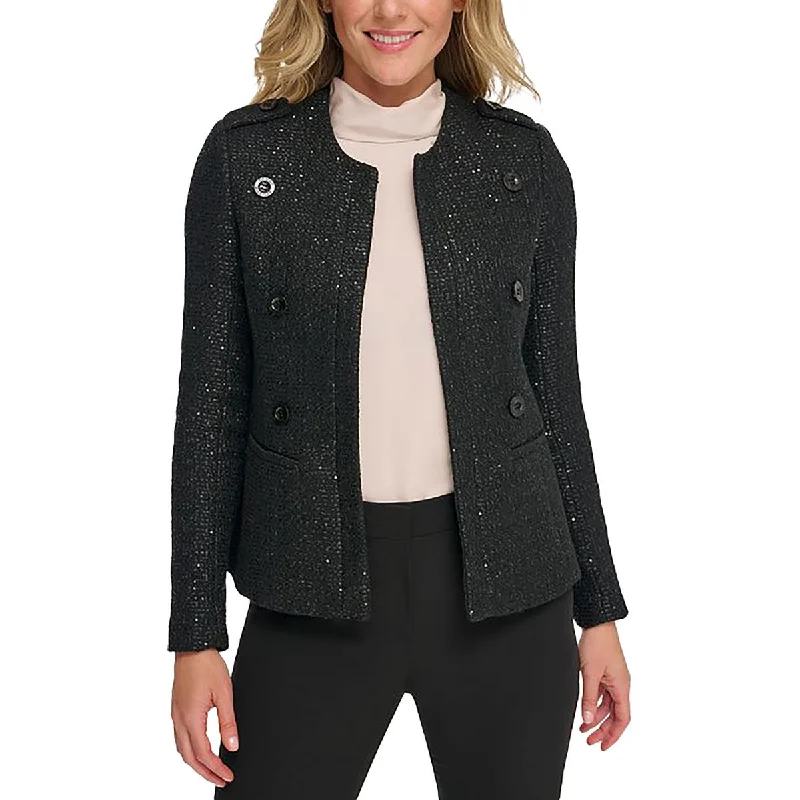 Womens Sequined Open Front Wool Coat