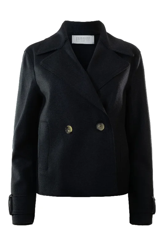 Harris Wharf London Cropped Peacoat in Navy Blue