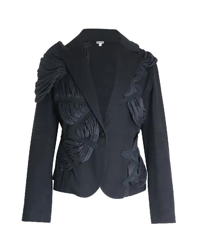 Issey Miyake S/S 2003 Runway Draped Pleating Blazer in Black Cotton