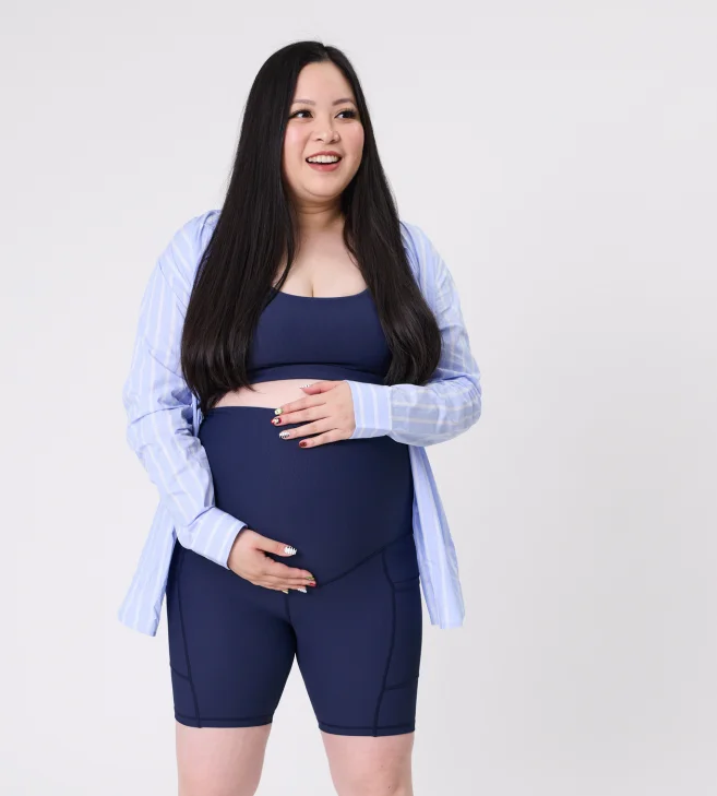 Maternity Bike Shorts - Ryan Ribbed Navy